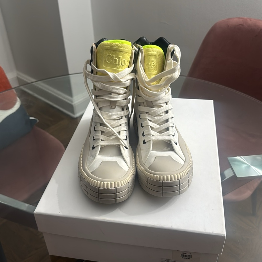 Chloé High-Top Sneakers in White and Yellow